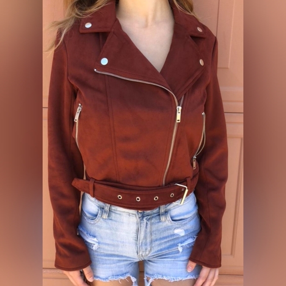 Forever 21 Moto Bikercore,Casual,Preppy,Punk Red Orange Rust Suede Jacket(#1,536 - Picture 1 of 7